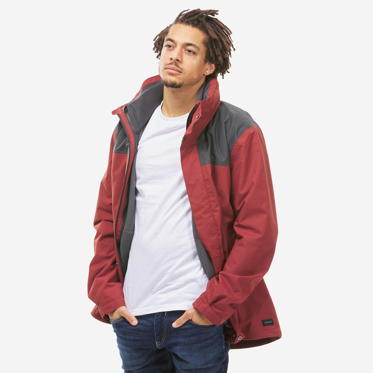 Veste 3en1 de randonnée 0°C imperméable homme, NH100 marron