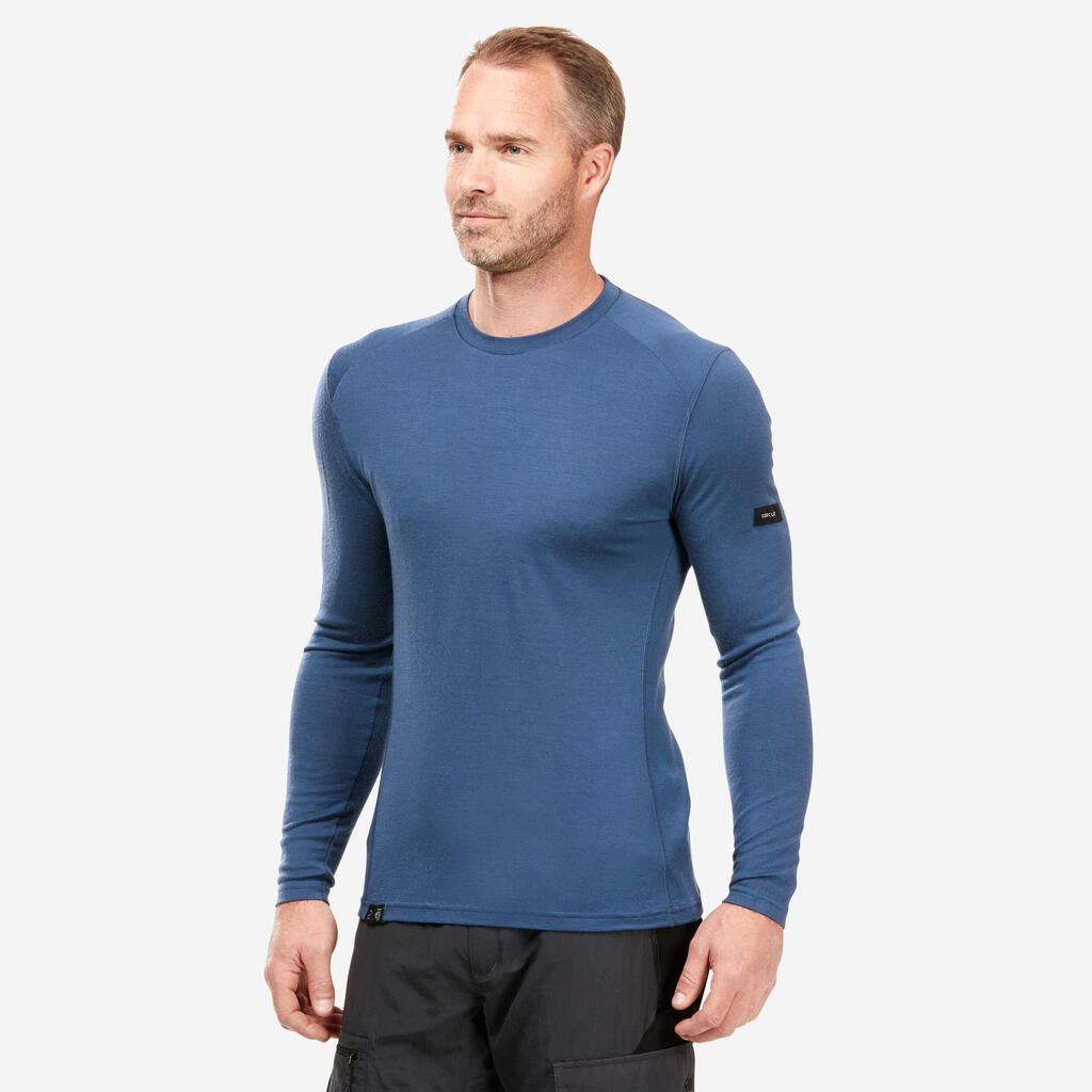 Pánske tričko MT500 s dlhým rukávom 100 % vlna merino modré