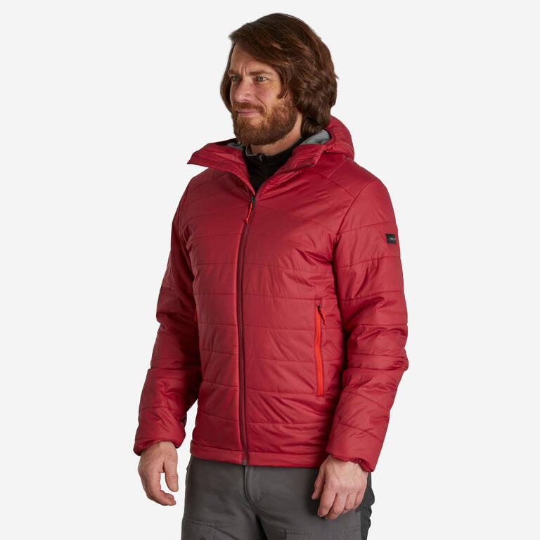 Men Puffer Jacket for Trekking - MT100 -5°C Burgundy