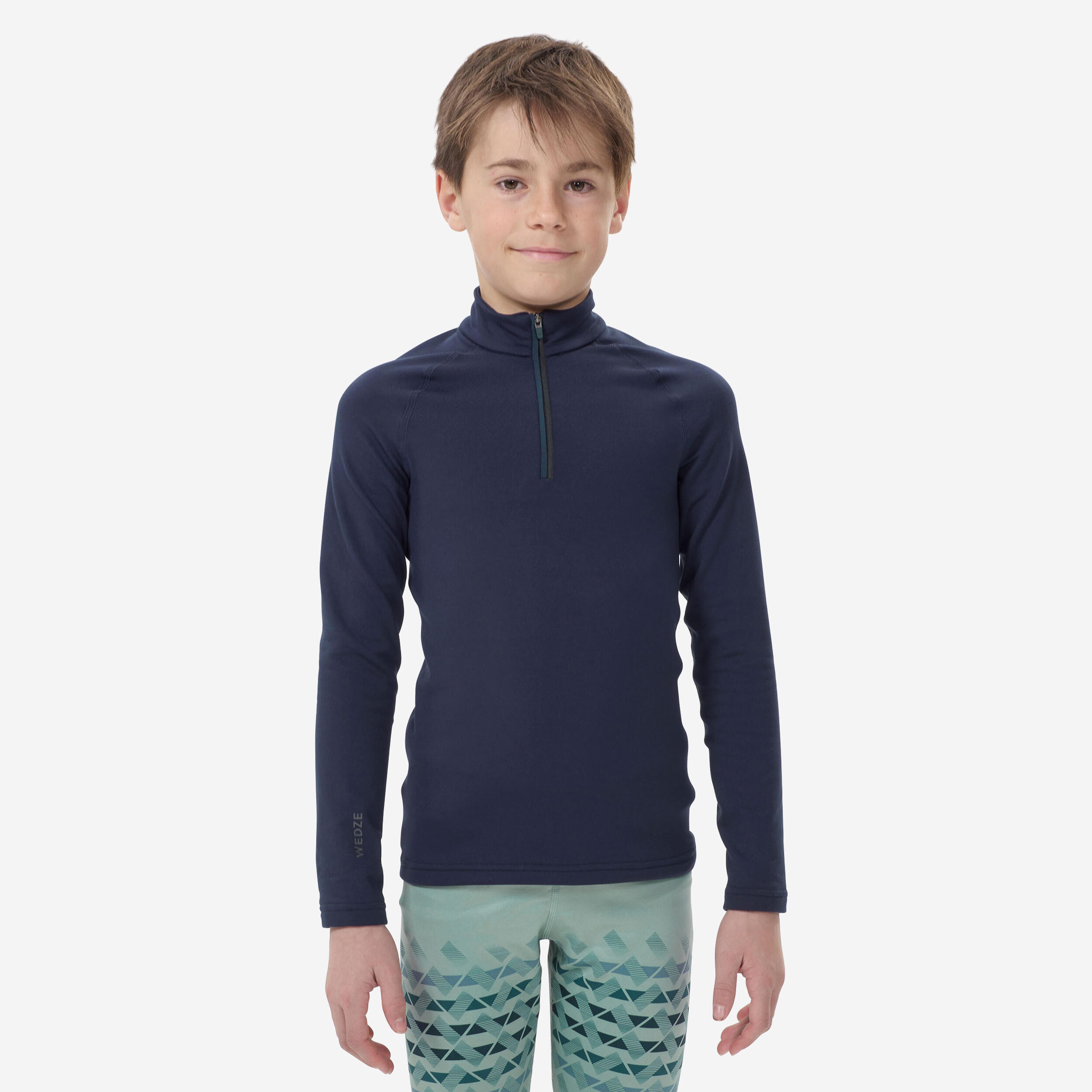 Kids' Base Layer Half-Zip Top - BL 500 Blue - [EN] steel blue - Wedze -  Decathlon