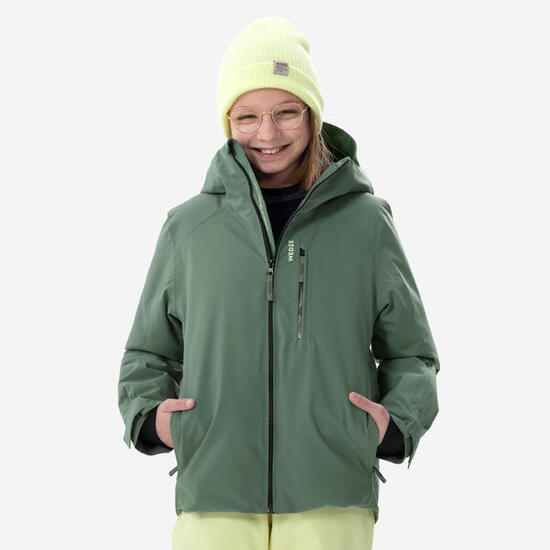 Veste de ski chaude et imperméable enfant 6-14 ans, 550 kaki