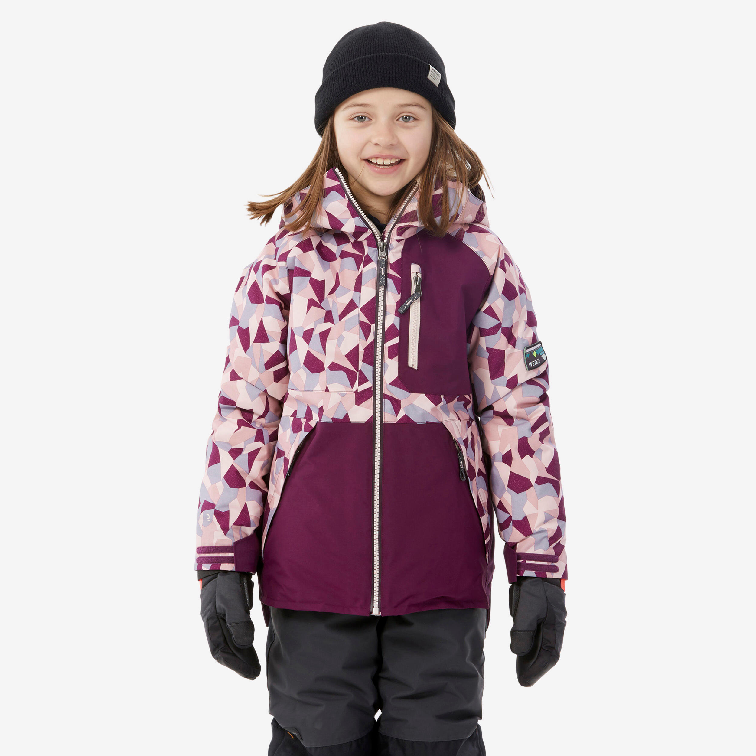 CHILDREN'S SNOWBOARD JACKET SNB 500 - camo violet