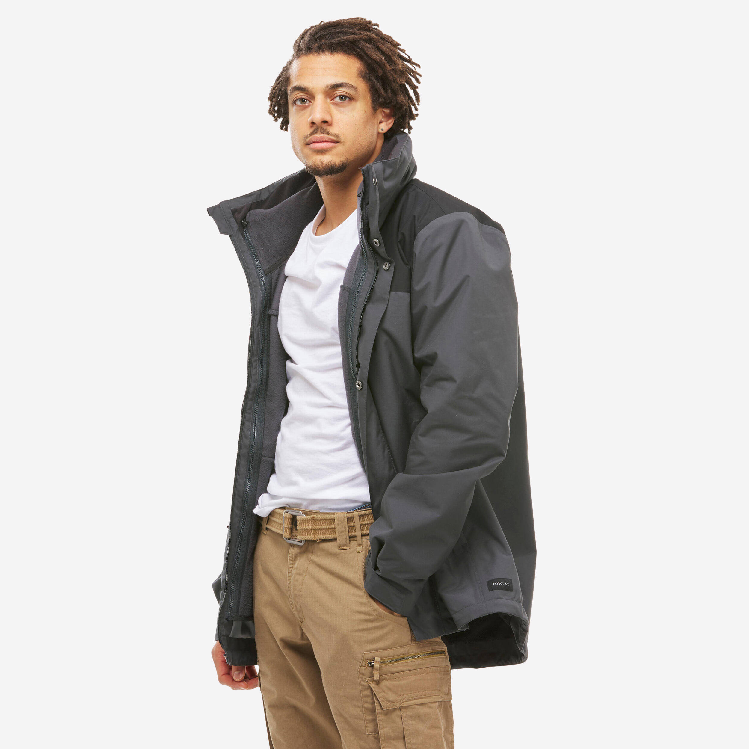 Men’s 3-in-1 waterproof hiking jacket - SH100 0°C Grey -  3