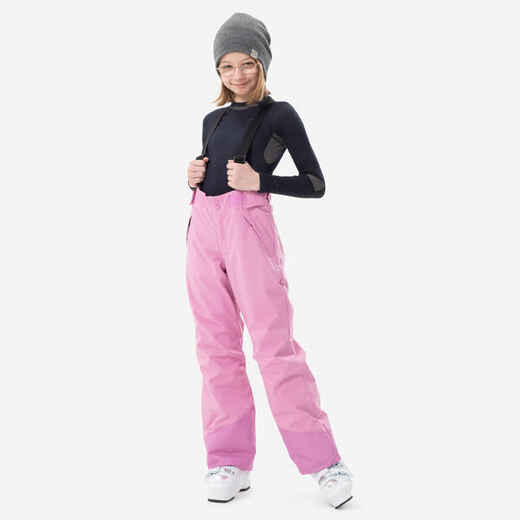 
      Detské lyžiarske nohavice 500 PNF s trakmi nepremokavé ružové
  