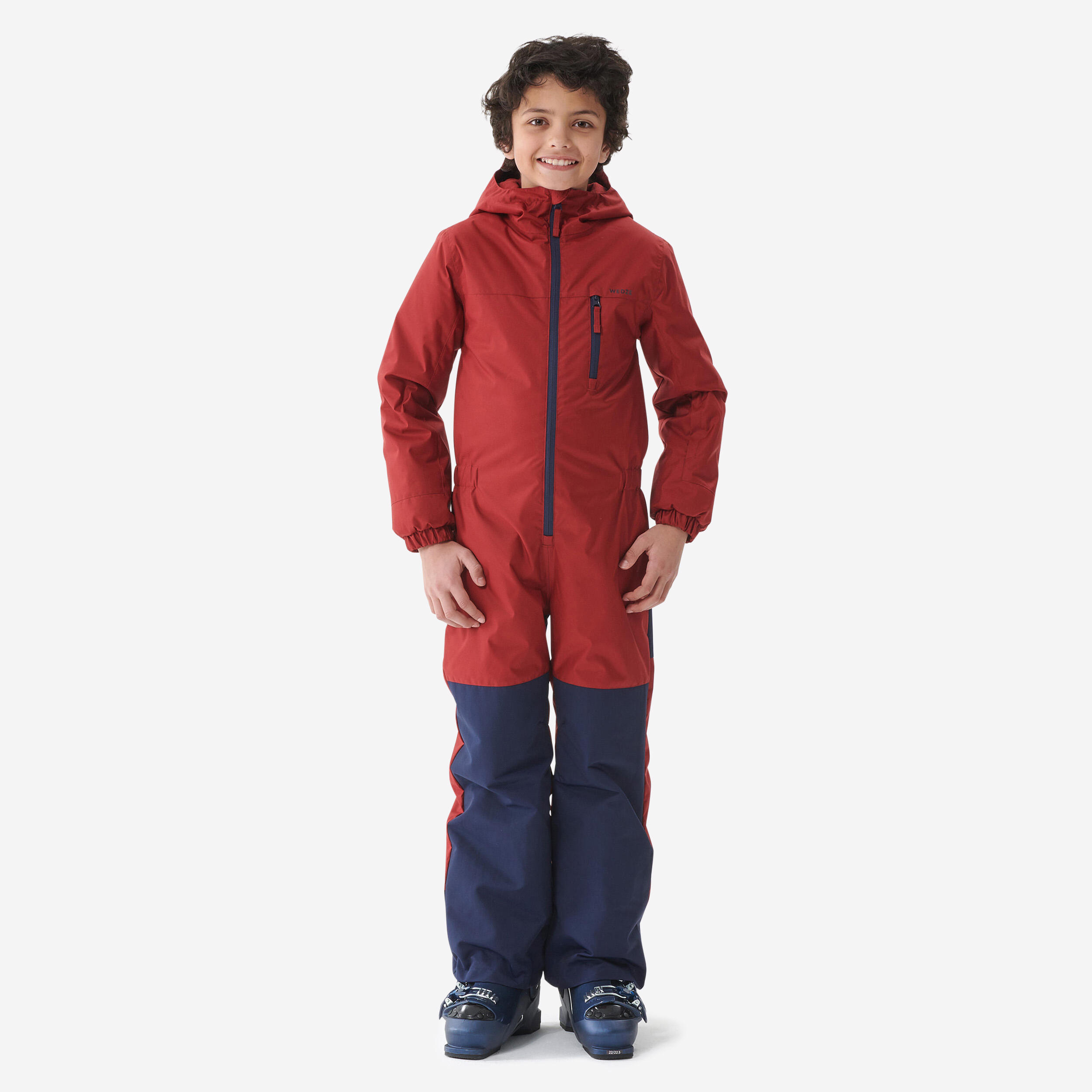 KIDS’ WARM AND WATERPROOF SKI SUIT 100 BORDEAUX / NAVY