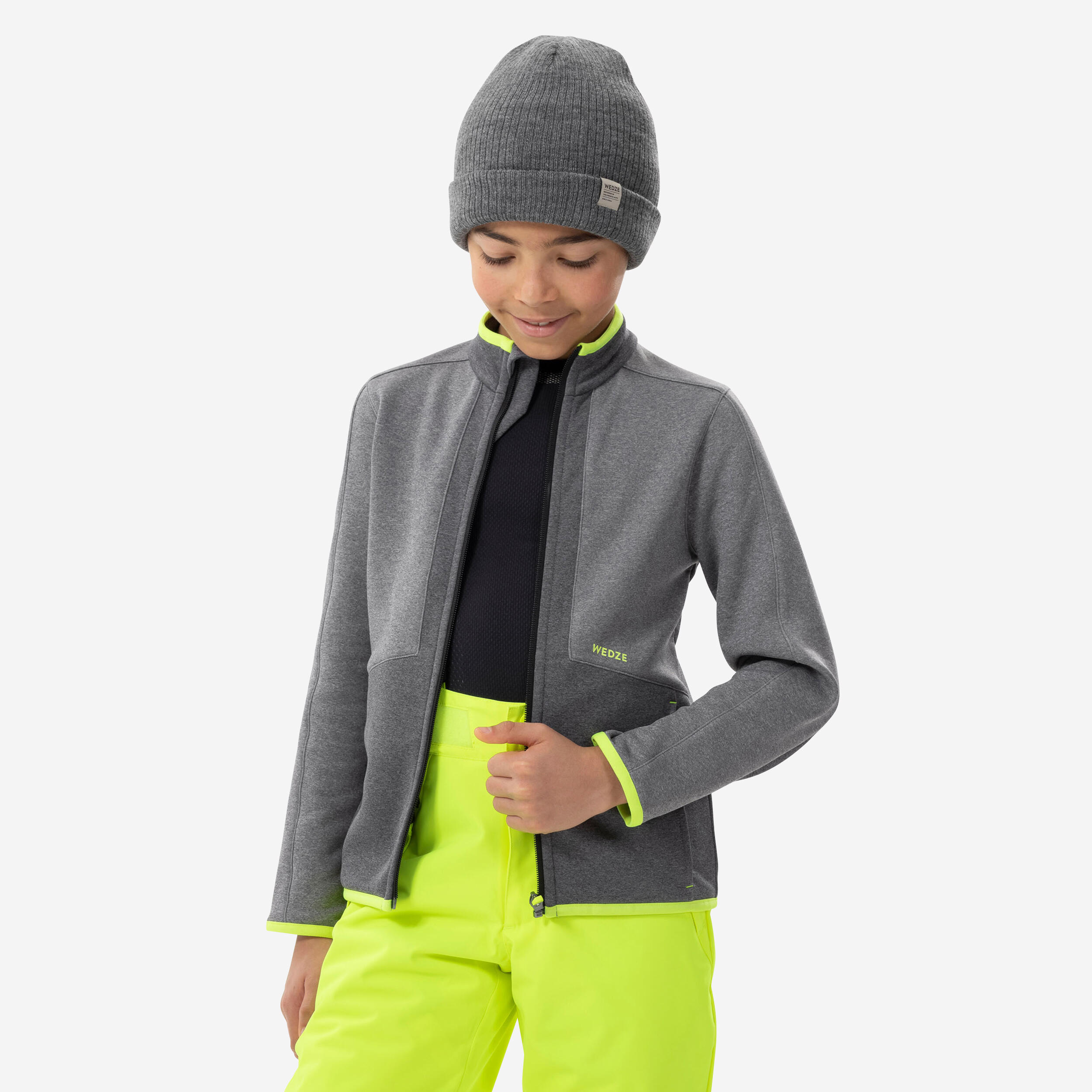 Maglione da sci e snowboard con zip per bambini, grigio 500