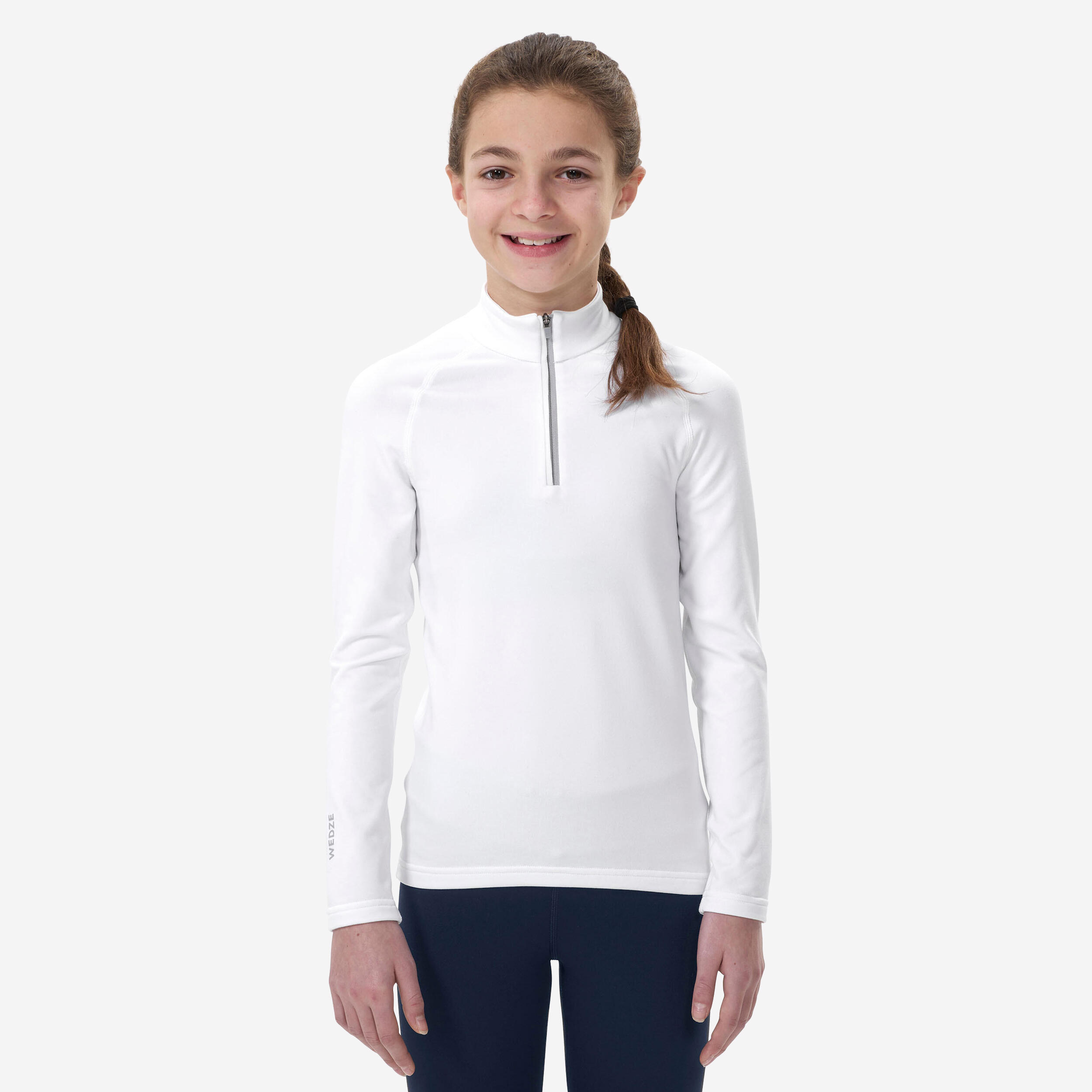 WEDZE Kids’ Ski Base Layer 1/2 Zip Top - BL 500 - White