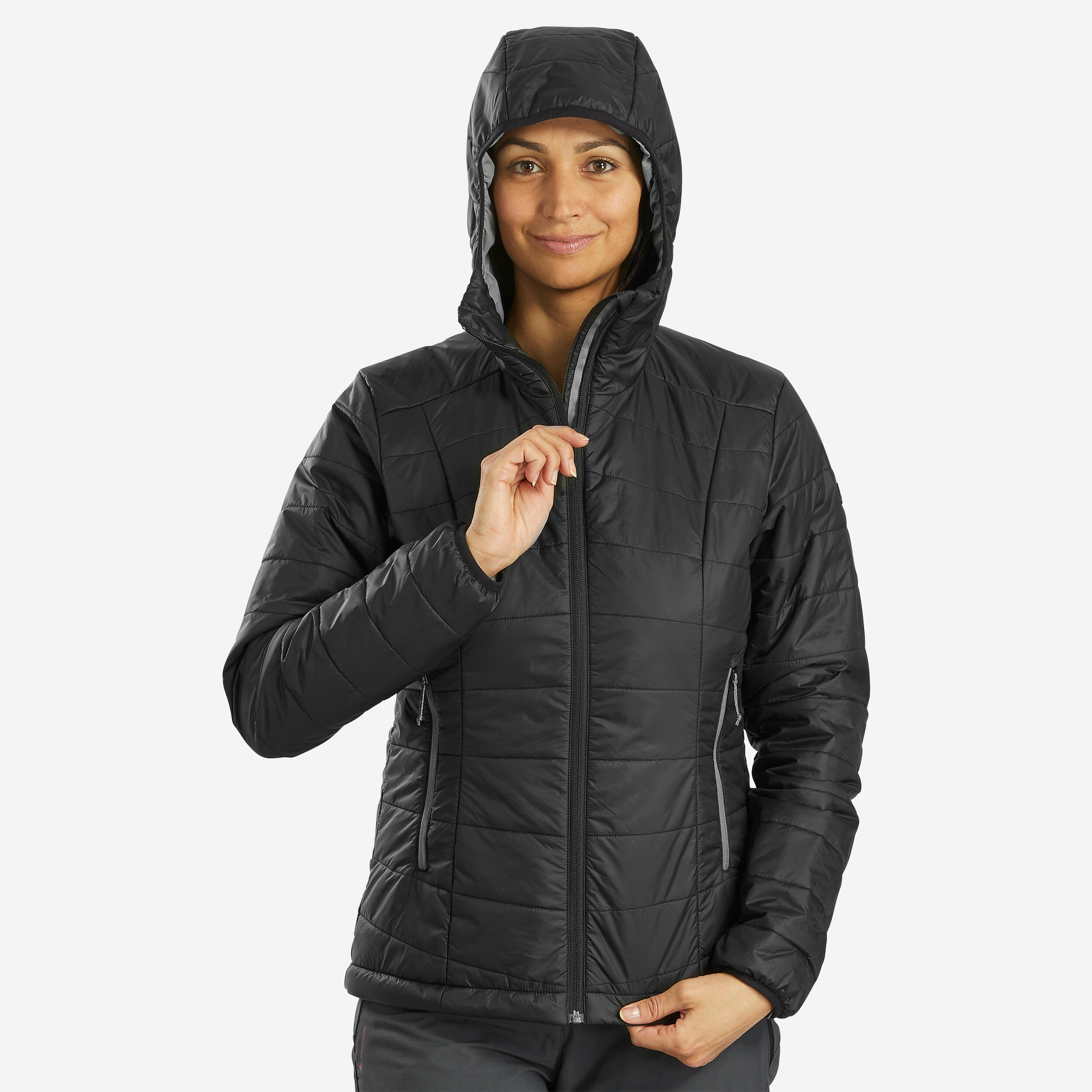 Women s Mountain Trekking Padded Jacket with Hood MT100 5 C Decathlon