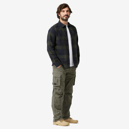 Camisa de cuadros de montaña y trekking franela Hombre Travel 500 verde