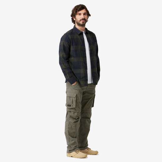 Camisa manga larga Senderismo Hombre - TRAVEL 500 Cálida marrón