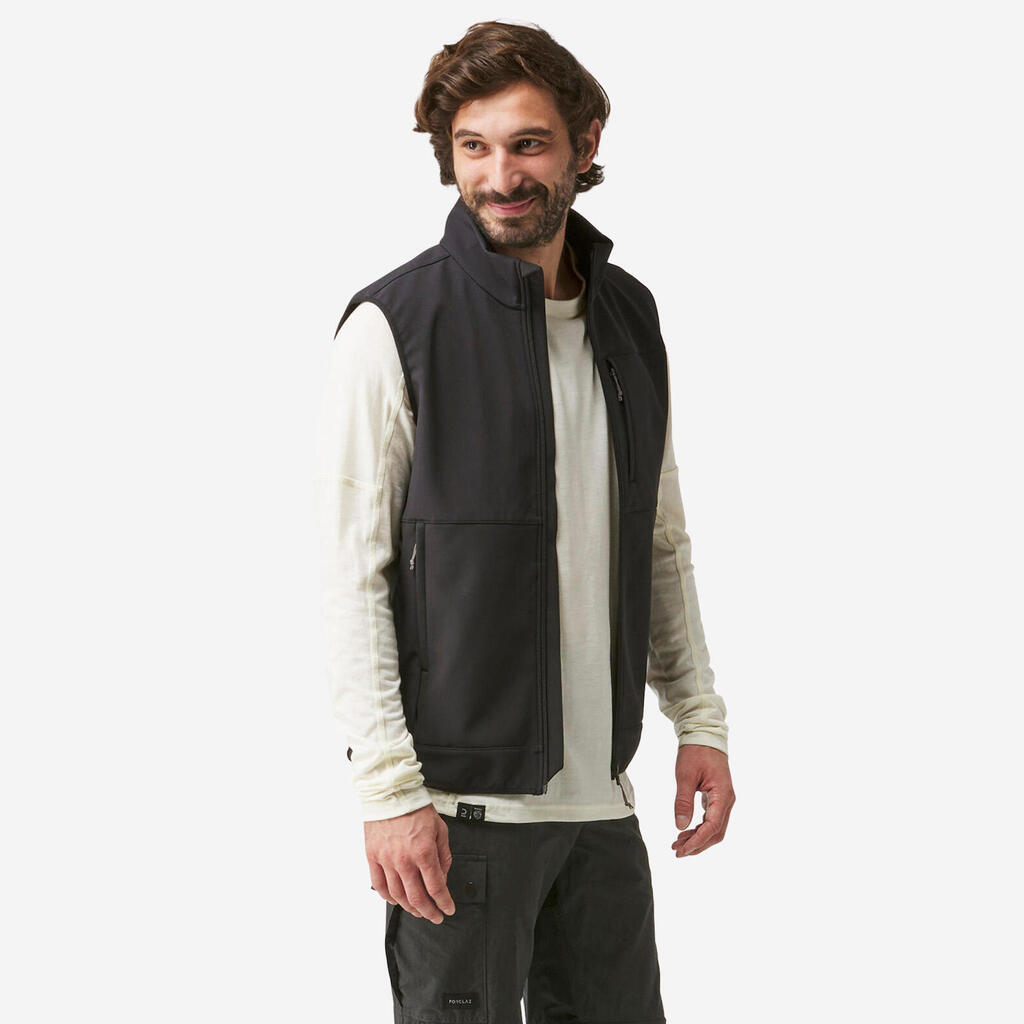 Men’s windproof softshell sleeveless trekking jacket, MT100 - Black