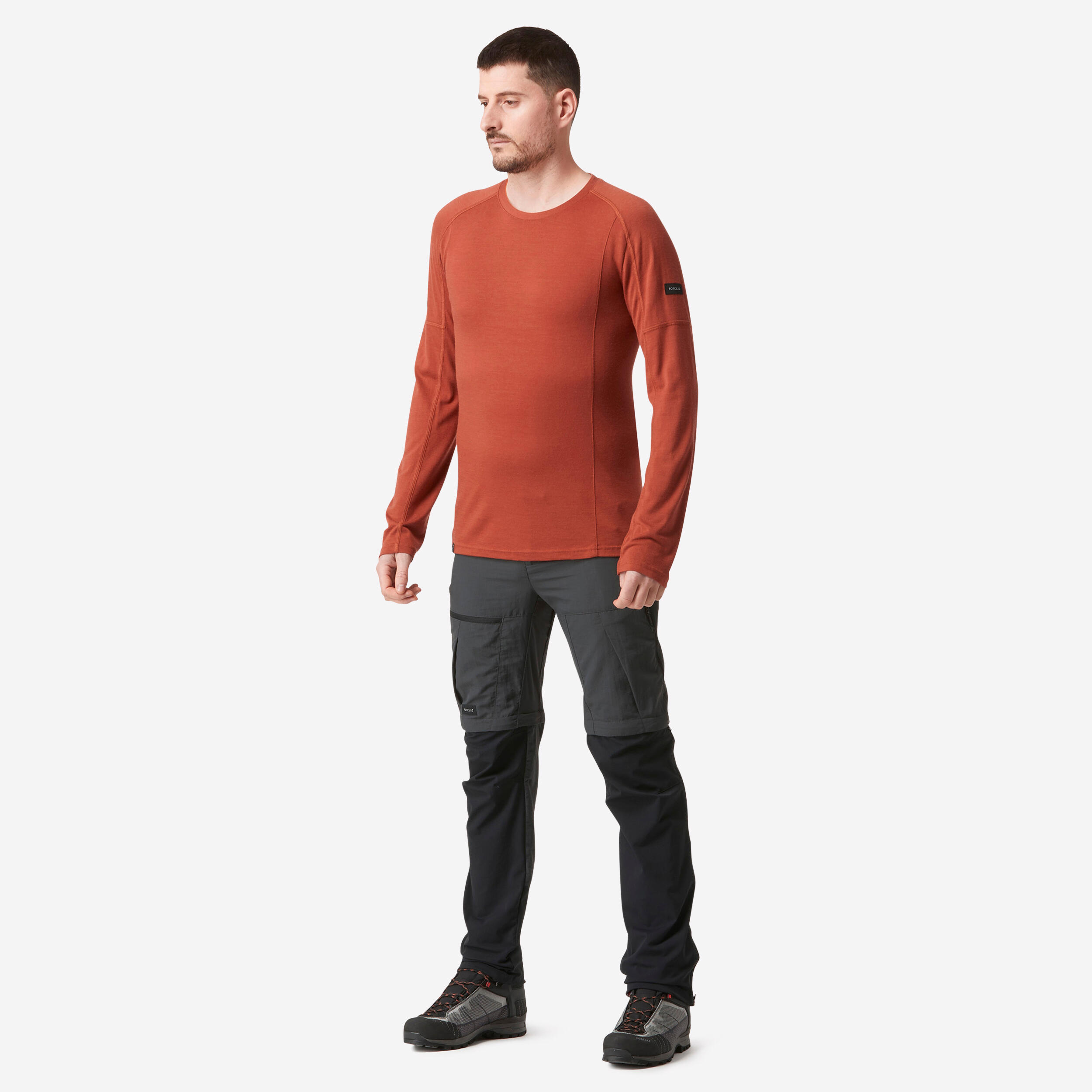 Men Long-sleeve Merino Wool T-shirt - MT500 Sepia