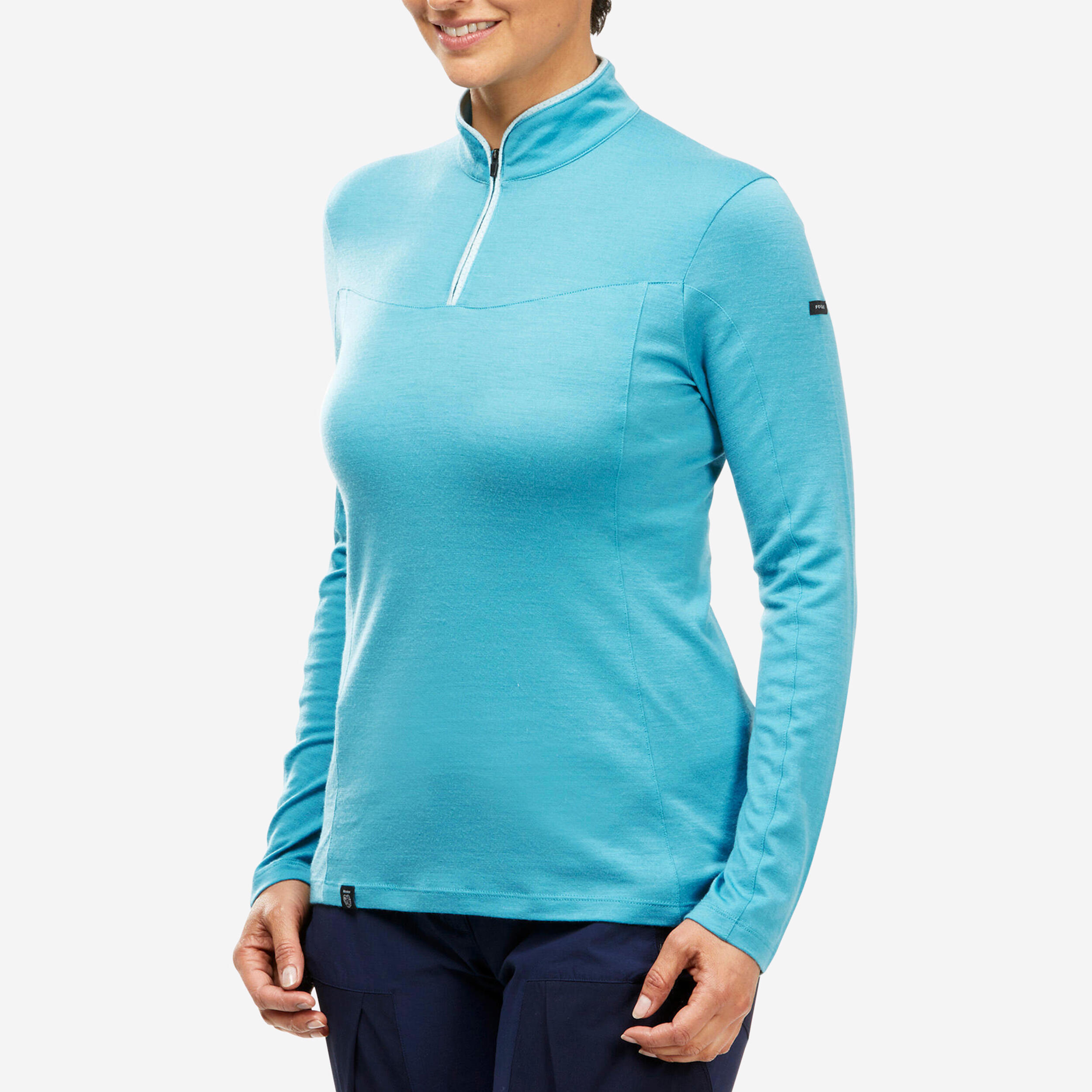 Women’s Long-sleeved Merino Zipped Neck T-shirt - MT500 1/6