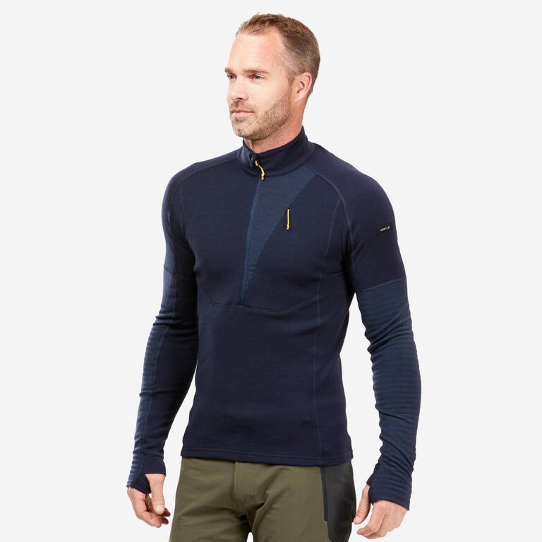 Men Long-sleeved Trekking Merino Wool T-shirt with Zipped Collar - MT900