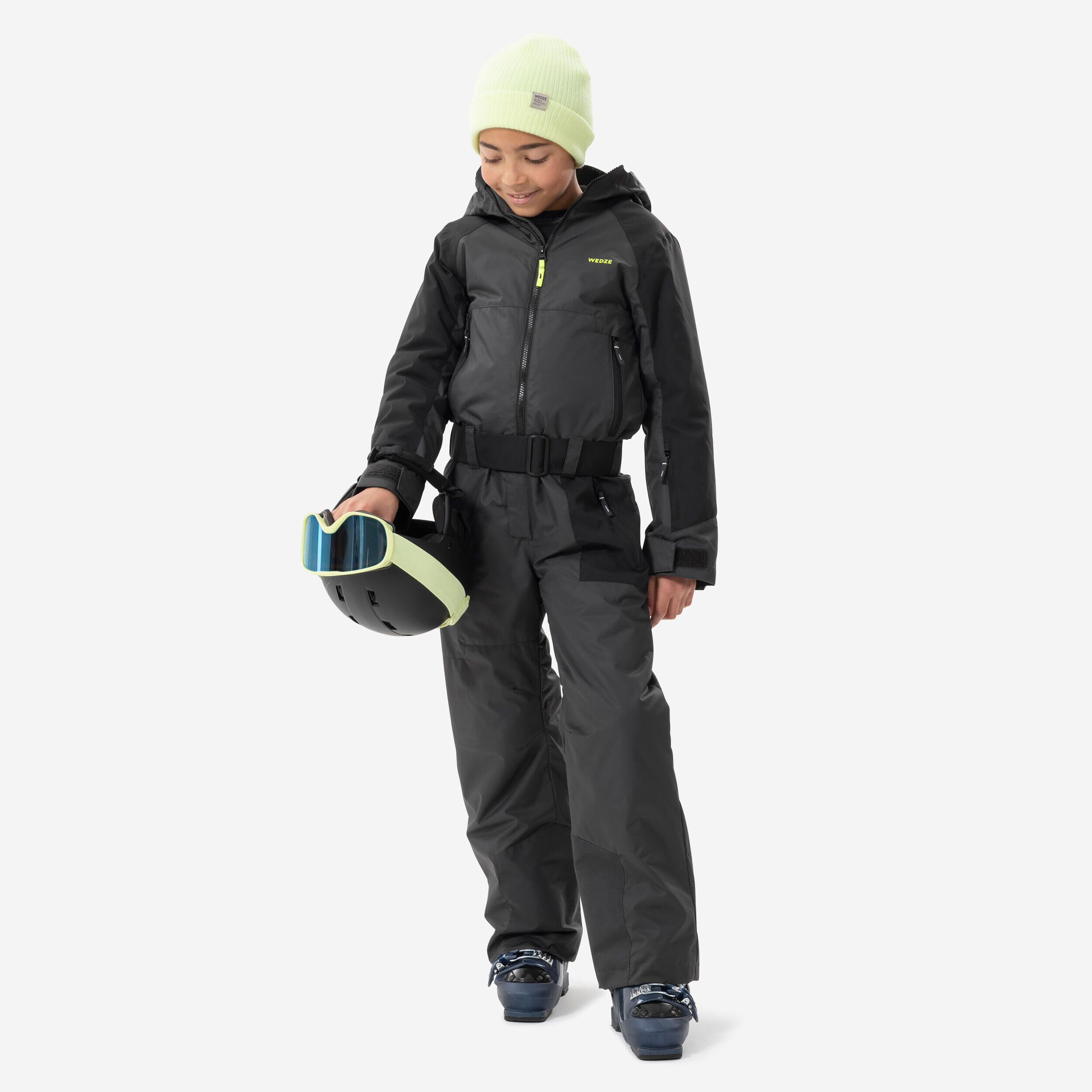 WEDZE KIDS’ WARM AND WATERPROOF SKI SUIT 500 GREY