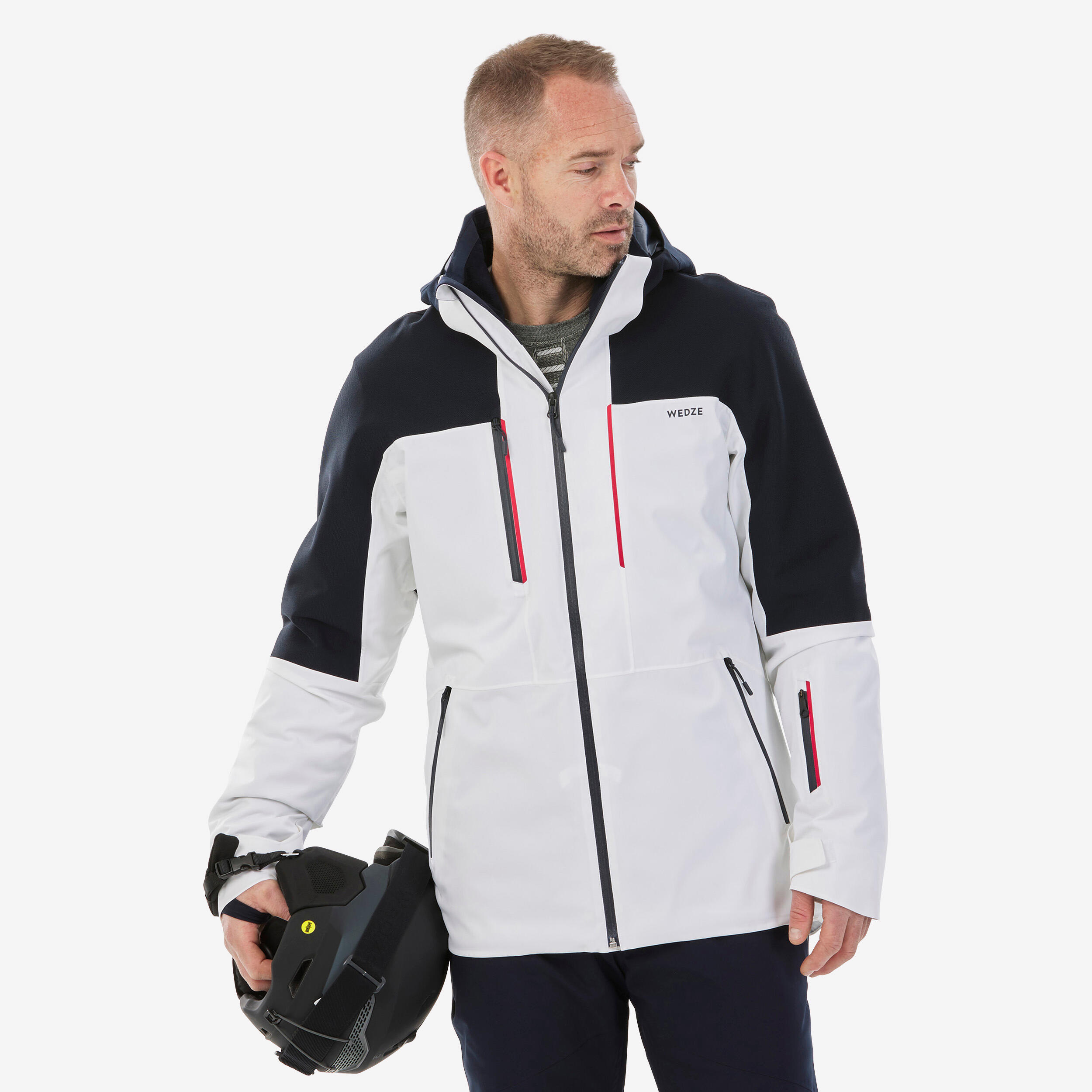 Men s Ski Jacket 500 SPORT White Navy Decathlon