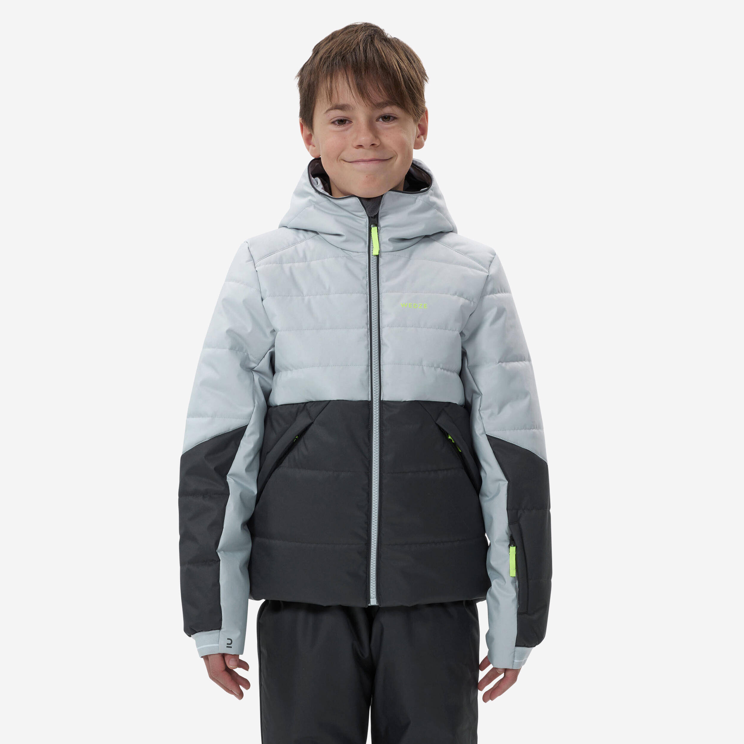Very warm and waterproof children's padded ski jacket 180 WARM - black and grey -  1