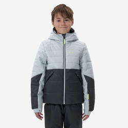 Very warm and waterproof children's padded ski jacket 180 WARM - black and grey