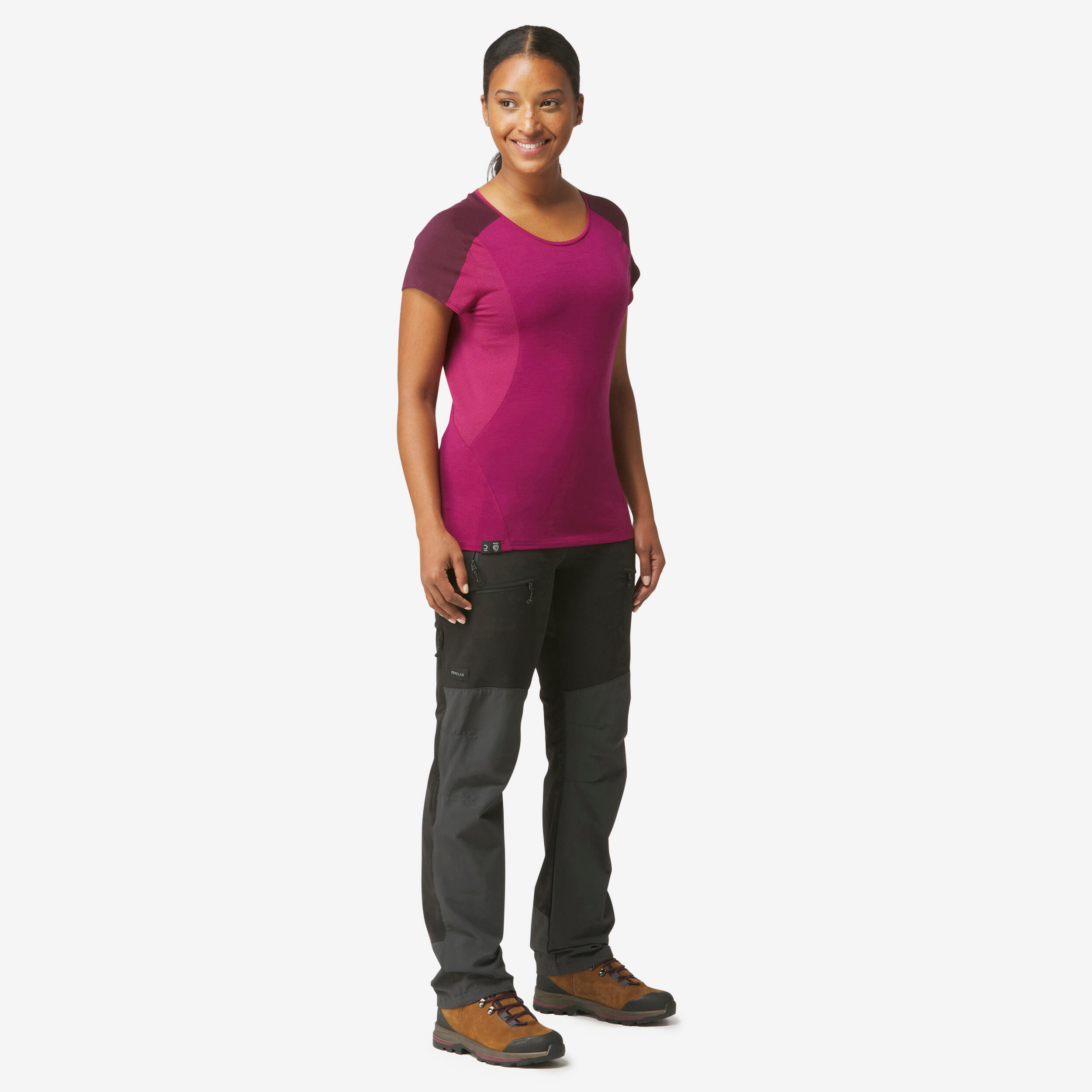 T-shirt trek donna a maniche corte in lana merino - MT500