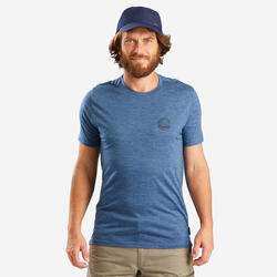 T-shirt lã merino de trekking viagem - TRAVEL 500 Azul Homem