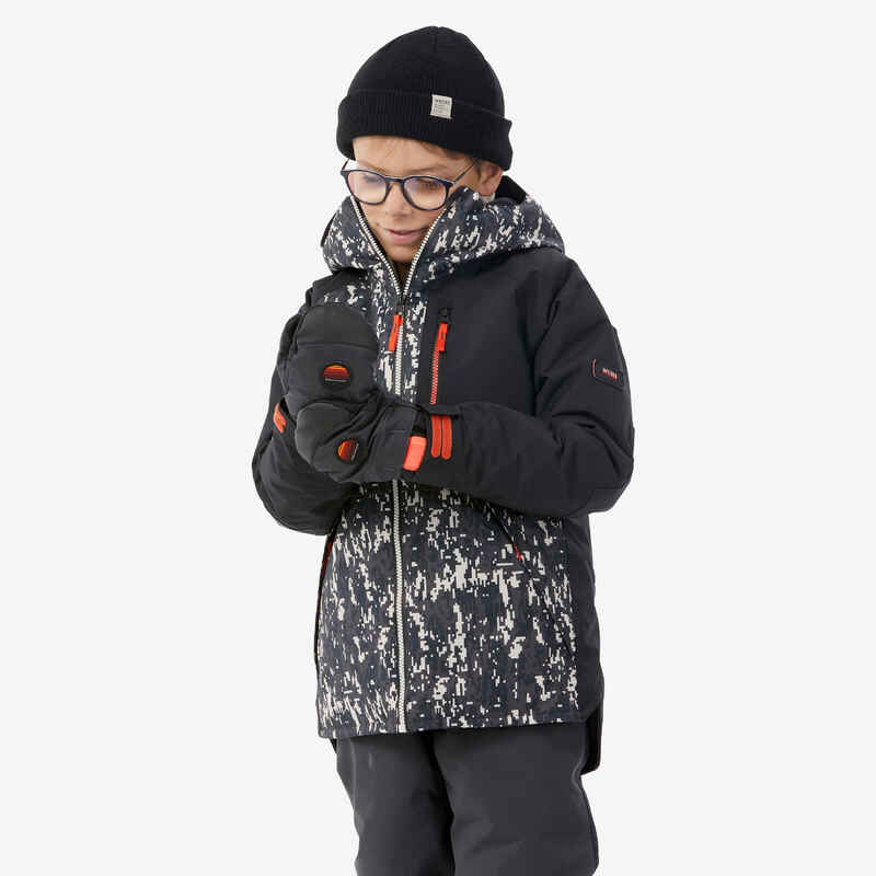 KIDS’ SNOWBOARD SNB 500 JACKET – black camouflage