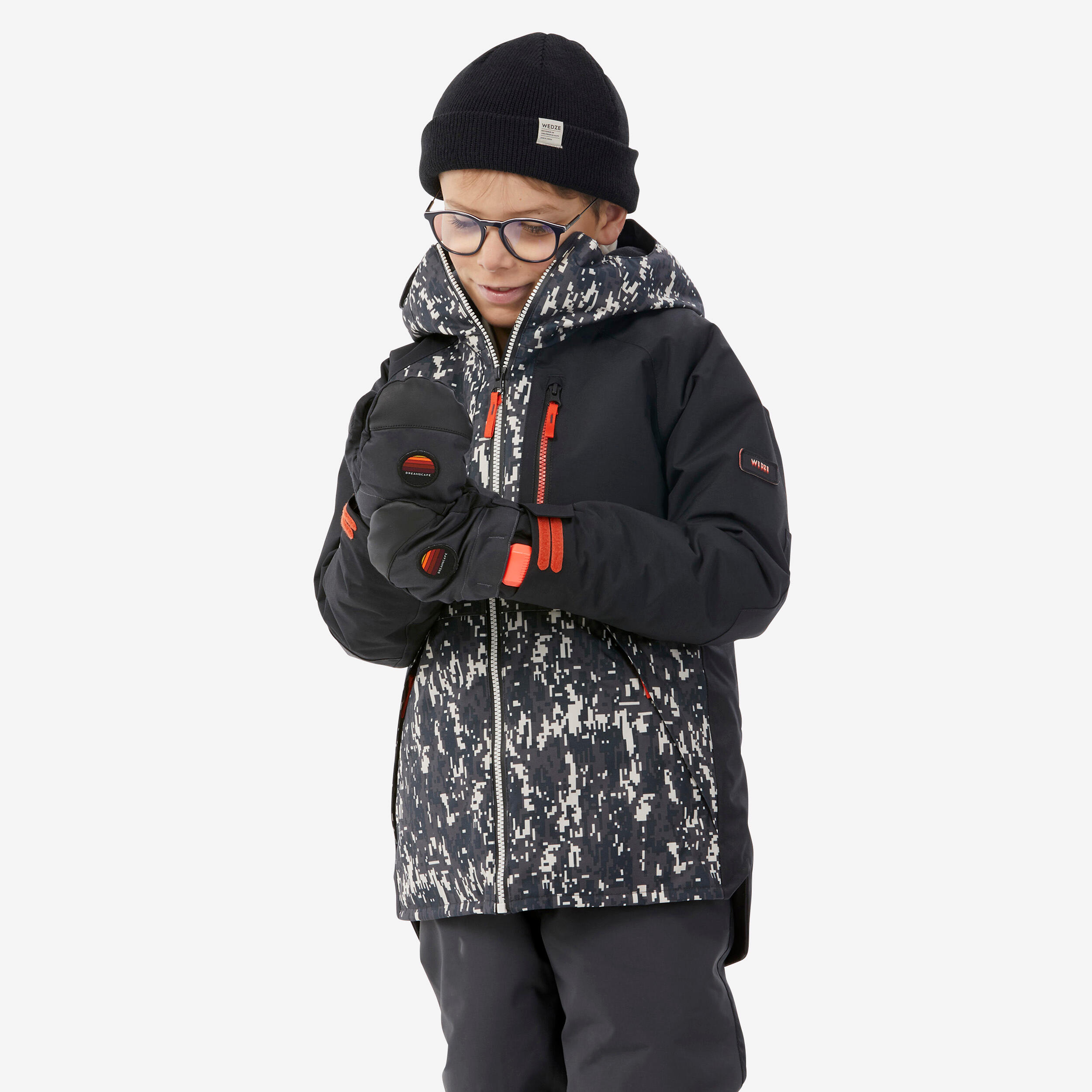 KIDS’ SNOWBOARD SNB 500 JACKET – black camouflage 1/12