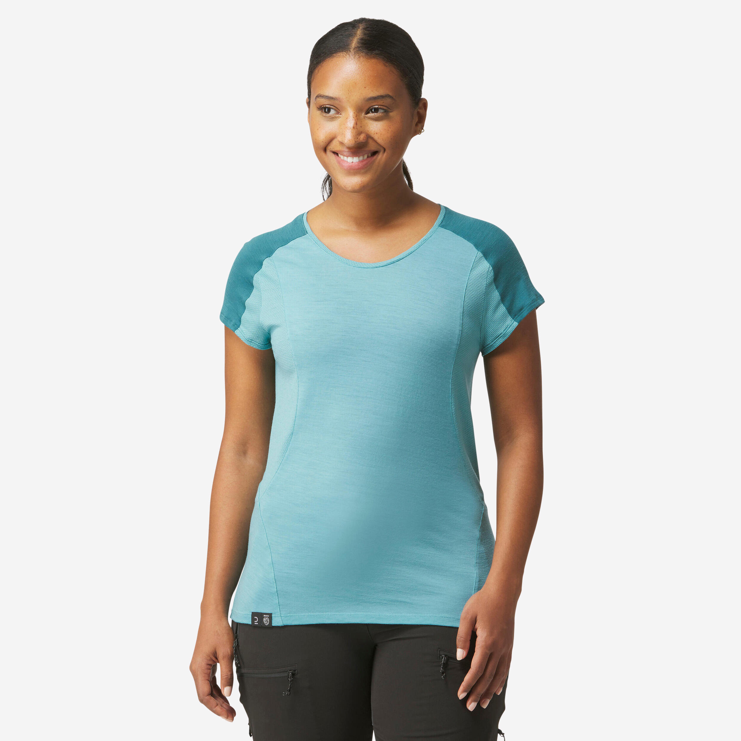 Women’s merino wool short-sleeved trekking T-shirt MT500 1/8