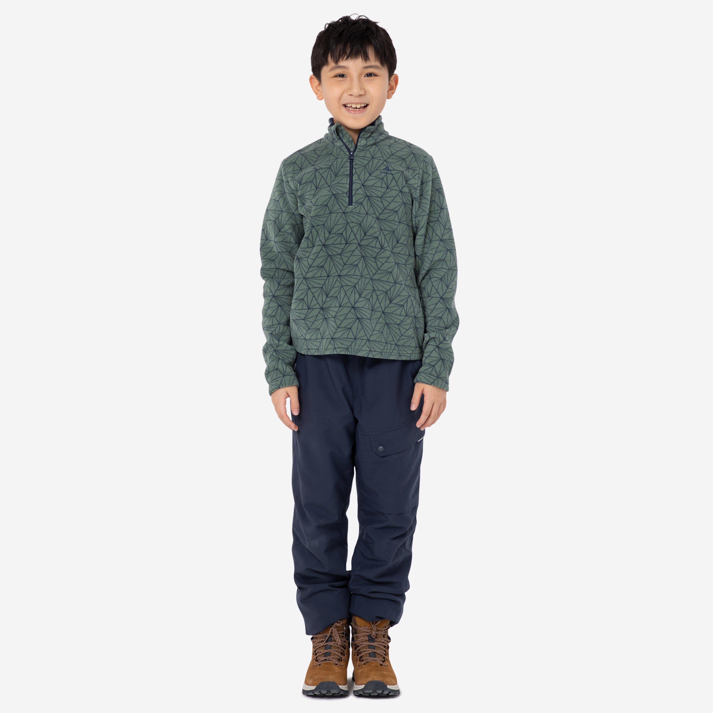 Kids’ hiking fleece jacket MH100 Half Zip - 7-15 years - Green