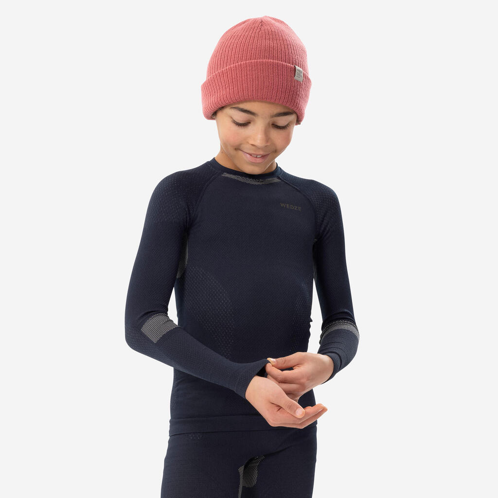 Kids’ seamless ski base layer I-Soft top - BL 900 - Navy / Beige