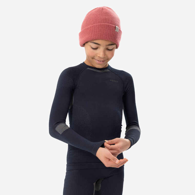 Kids’ seamless ski base layer top - BL 900 i-Soft - Navy