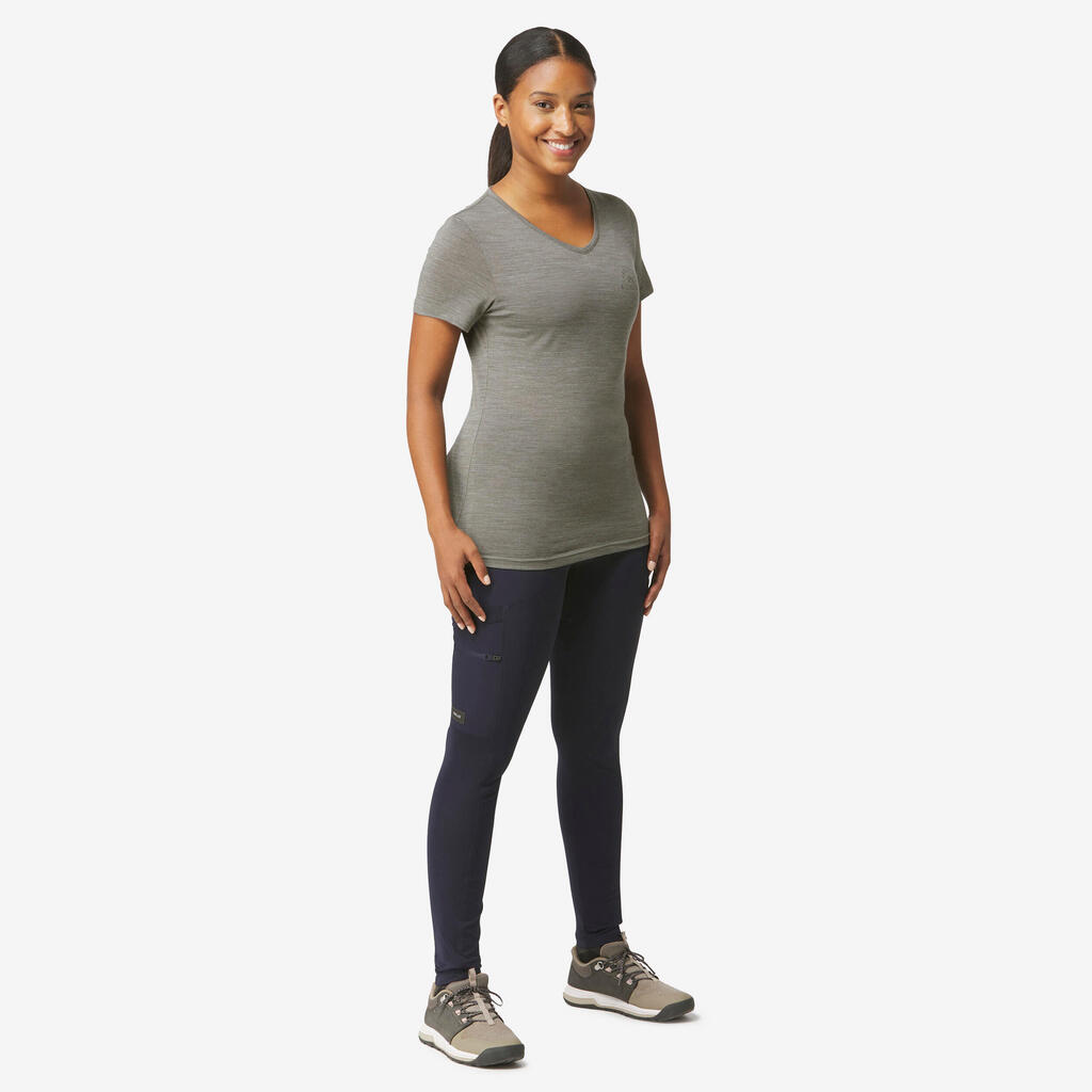 Women's Travel Trekking Merino Wool Short-Sleeved T-Shirt - TRAVEL 500