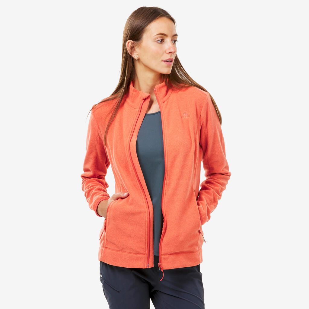 Women’s mountain hiking fleece jacket, MH100 Full Zip - Coral