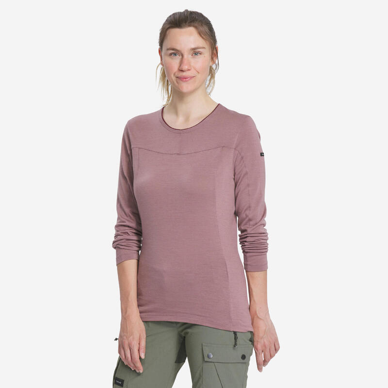 T-shirt en laine mérinos manche longue femme - MT500 VIOLINE