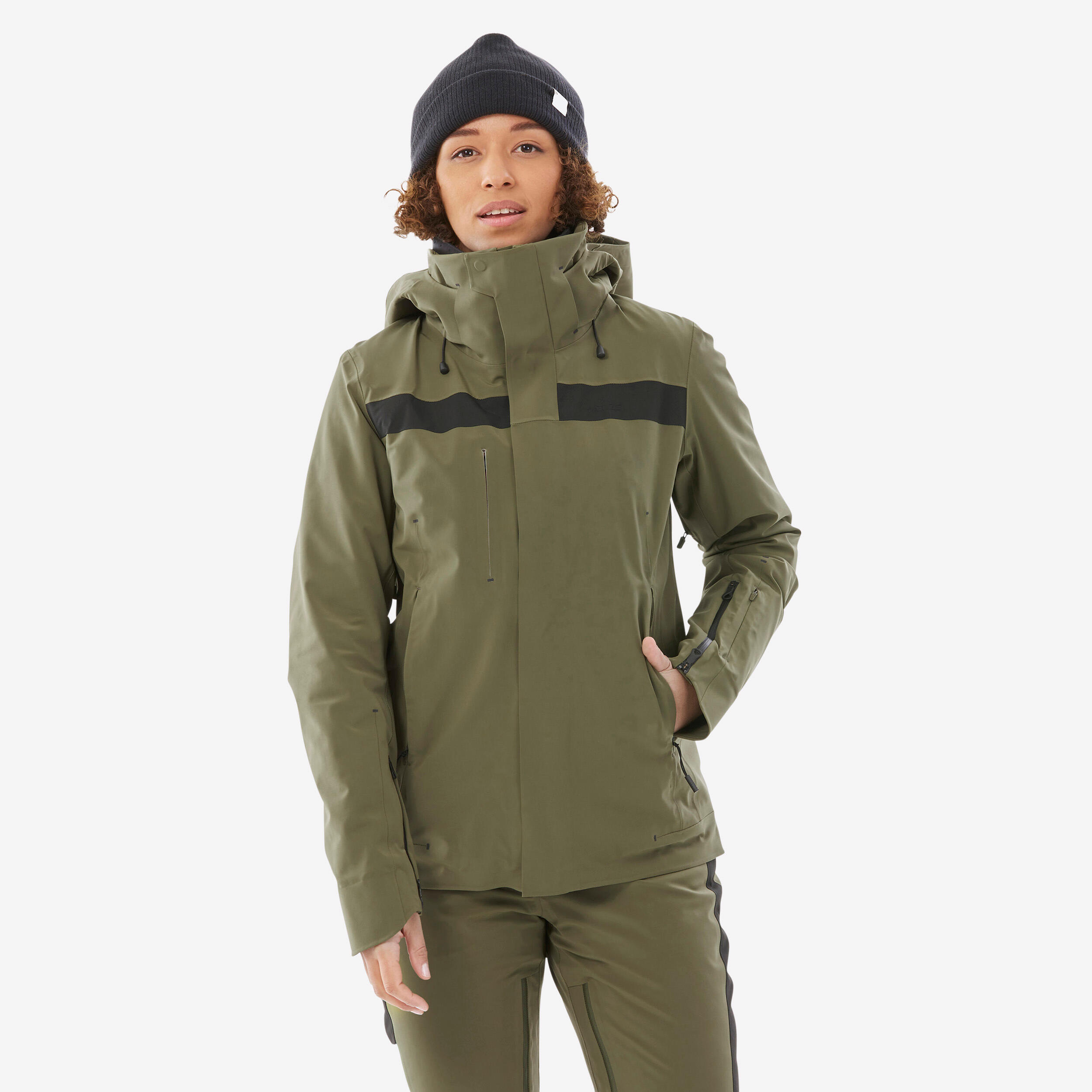 WEDZE Women’s highly breathable and waterproof ski and snowboard jacket, JKT 900-Khaki