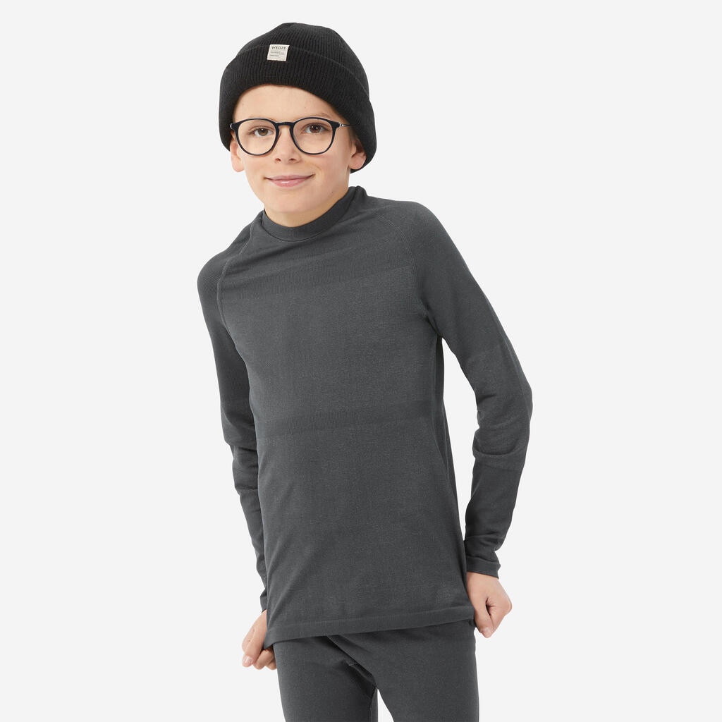 Kids’ seamless thermal ski base layer BL 500 - Grey