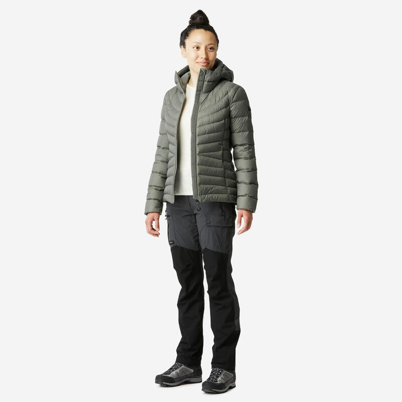 Piumino trekking donna MT500 PIUMA con cappuccio verde oliva | -10°C