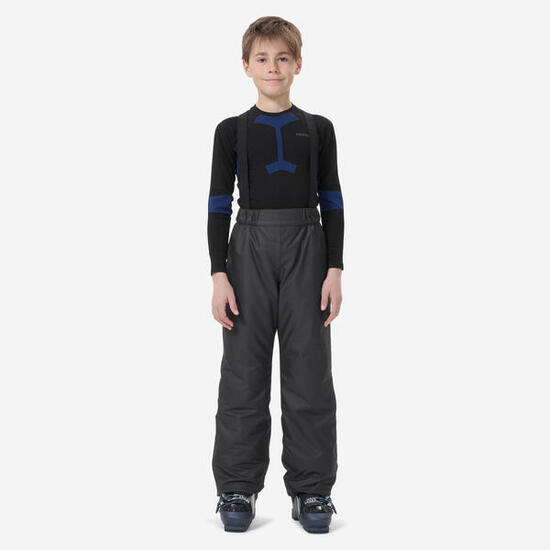 PANTALON DE SKI ENFANT CHAUD ET IMPERMEABLE 100 GRIS FONCE