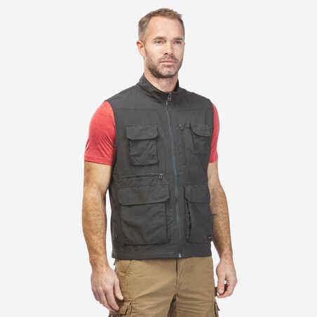 Men's Multi-pocket Travel Trekking Gilet - TRAVEL 100 - Grey