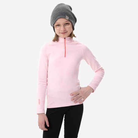 Kids’ thermal ski base layer 1/2 zip - BL 500 - Pink