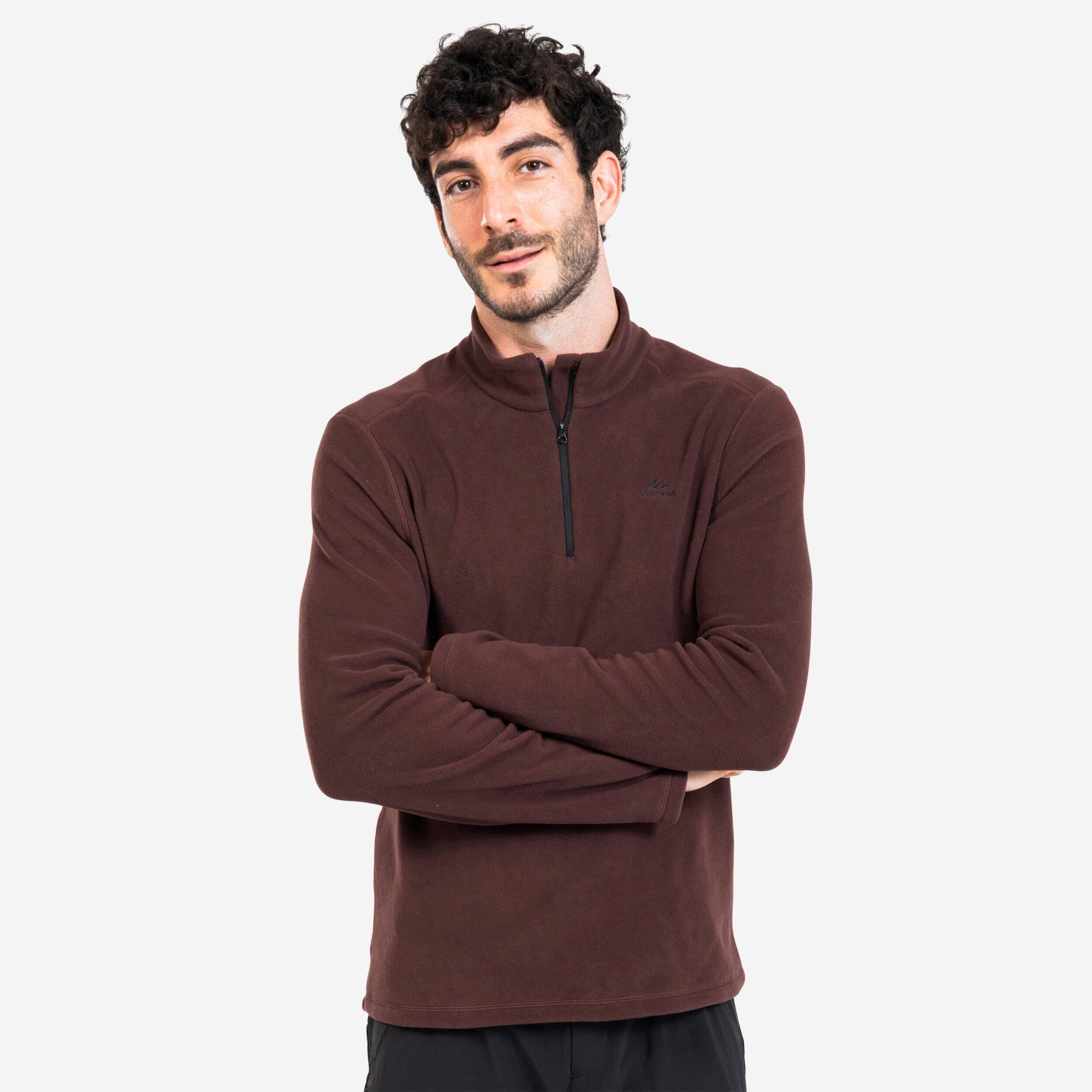 Men Sweater Half-Zip Fleece for Hiking MH100 Mahogany
