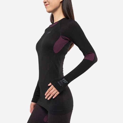 
      Women’s soft and seamless thermal ski base layer top BL 500 - Black / Purple
  