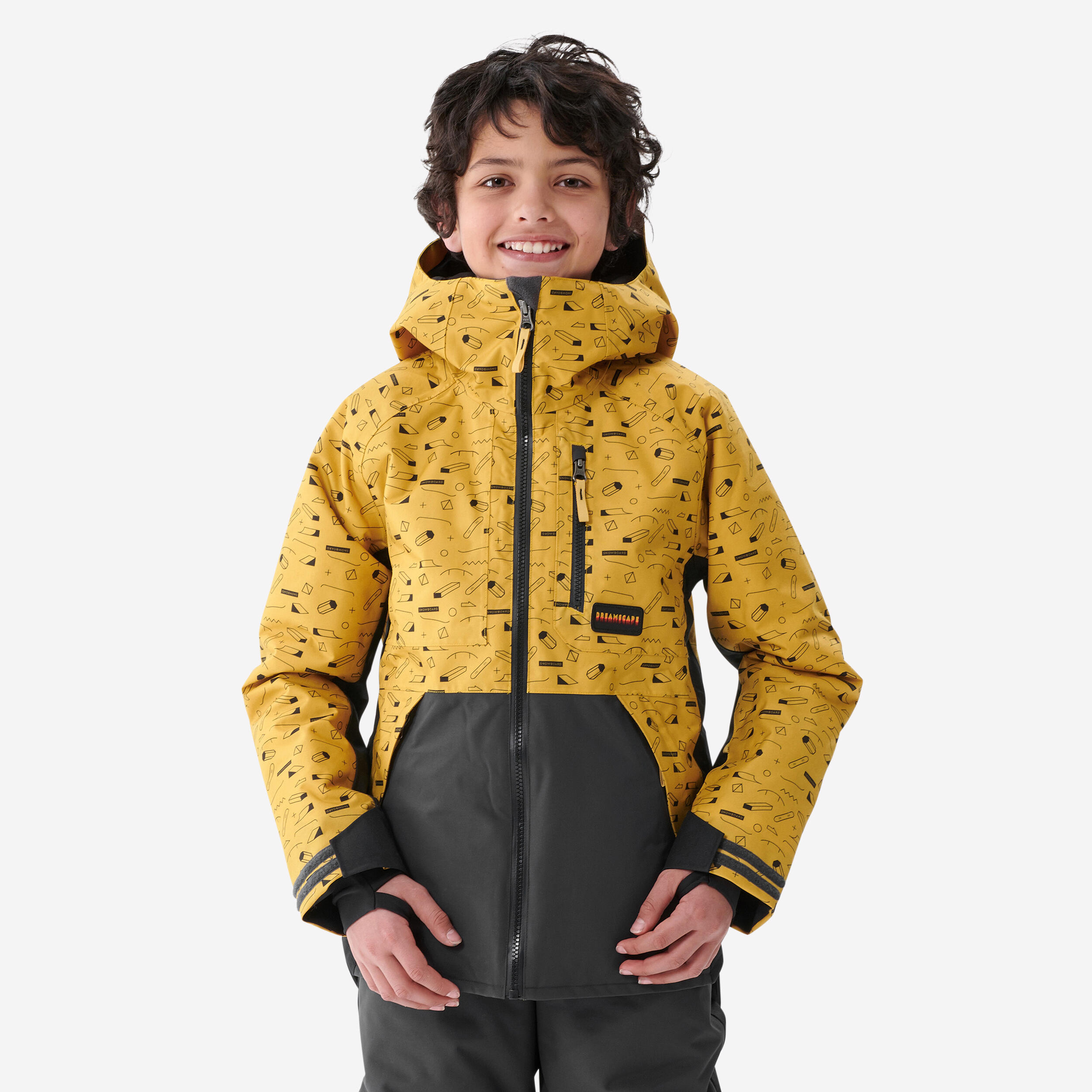 Kids' Snowboard Jacket - SNB 500 Yellow - Ochre, Carbon grey 