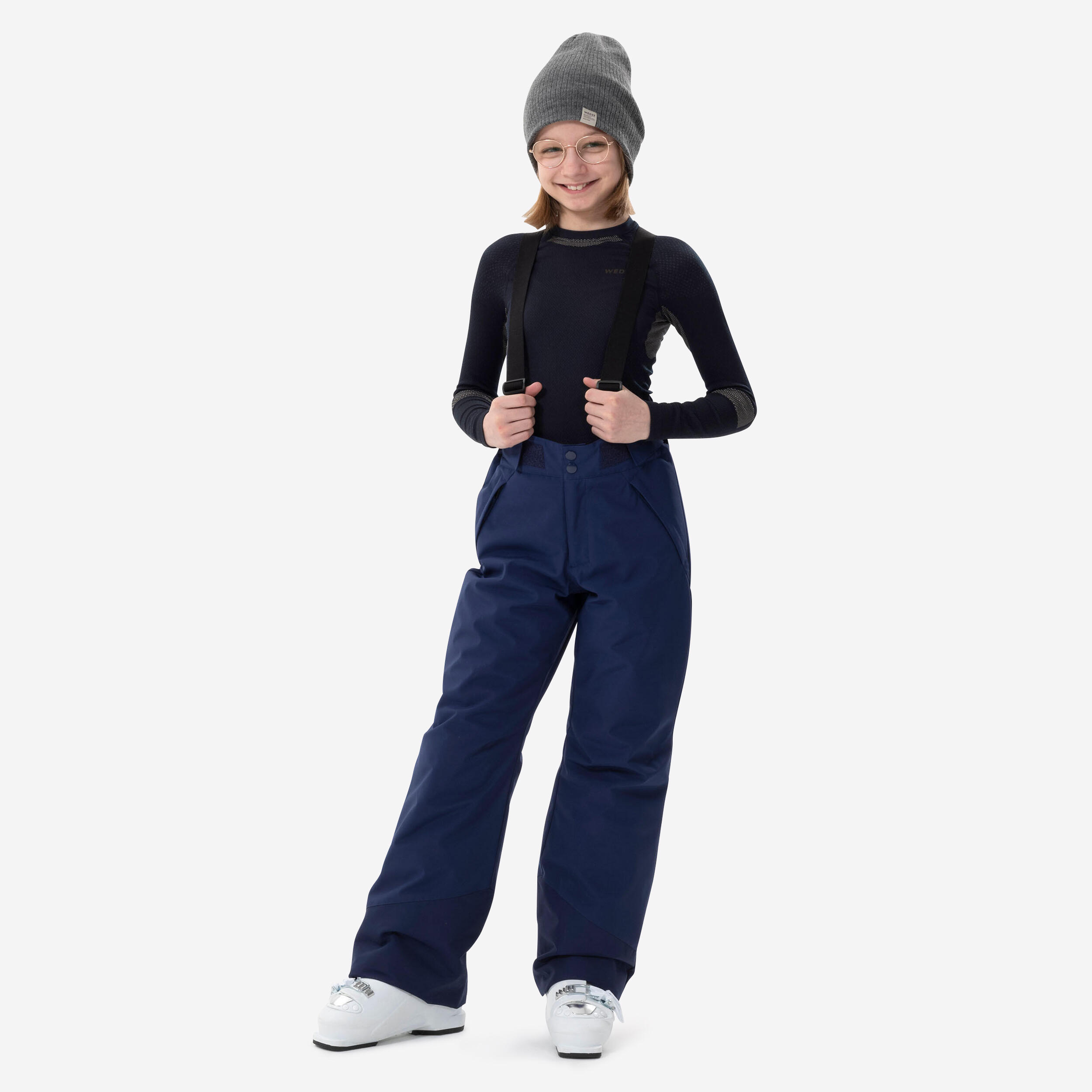 WARM, WATERPROOF CHILDREN'S SKI PANTS - 500 PNF NAVY BLUE