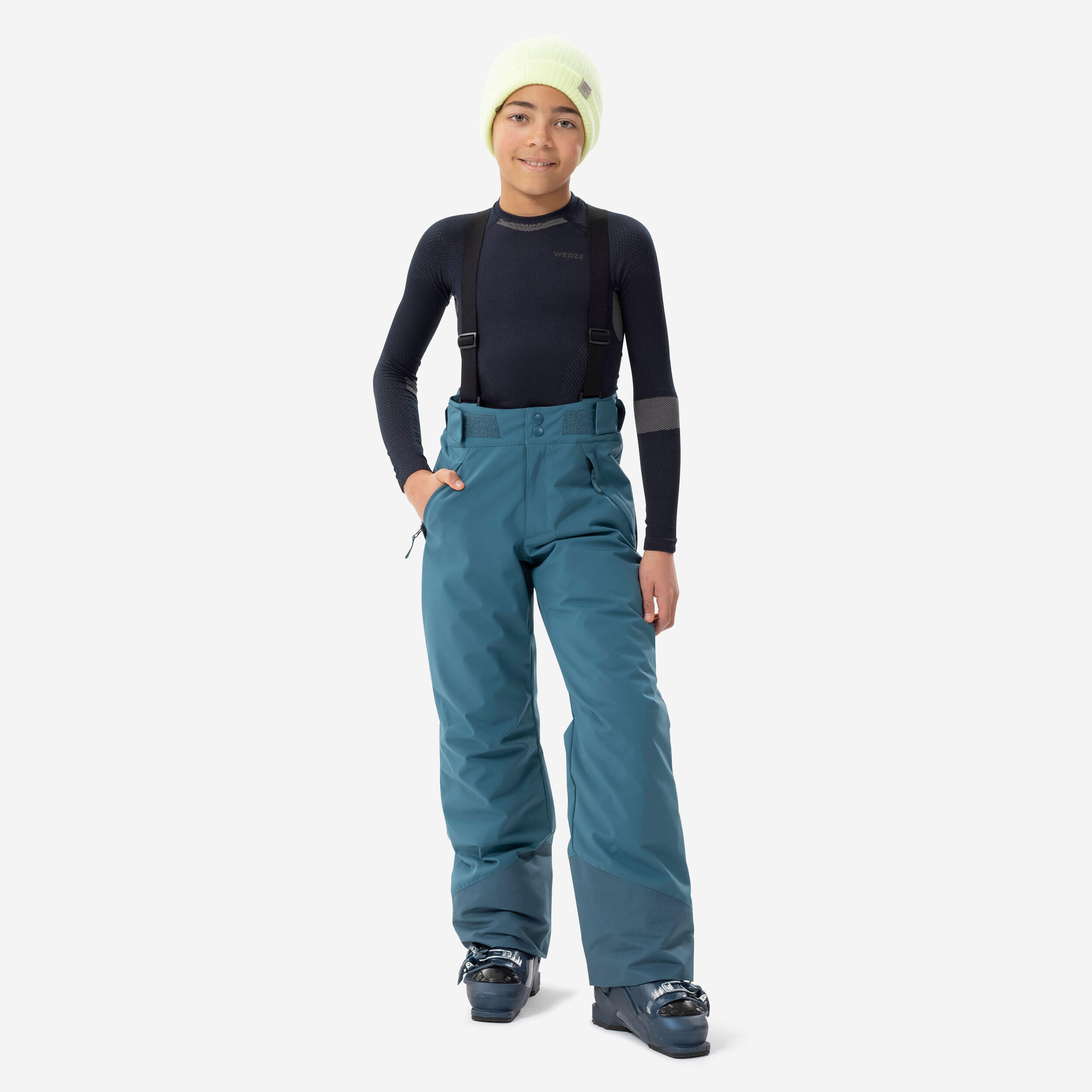 WEDZE CHILDREN'S WARM AND WATERPROOF SKI TROUSERS -500 PNF-DENIM BLUE 