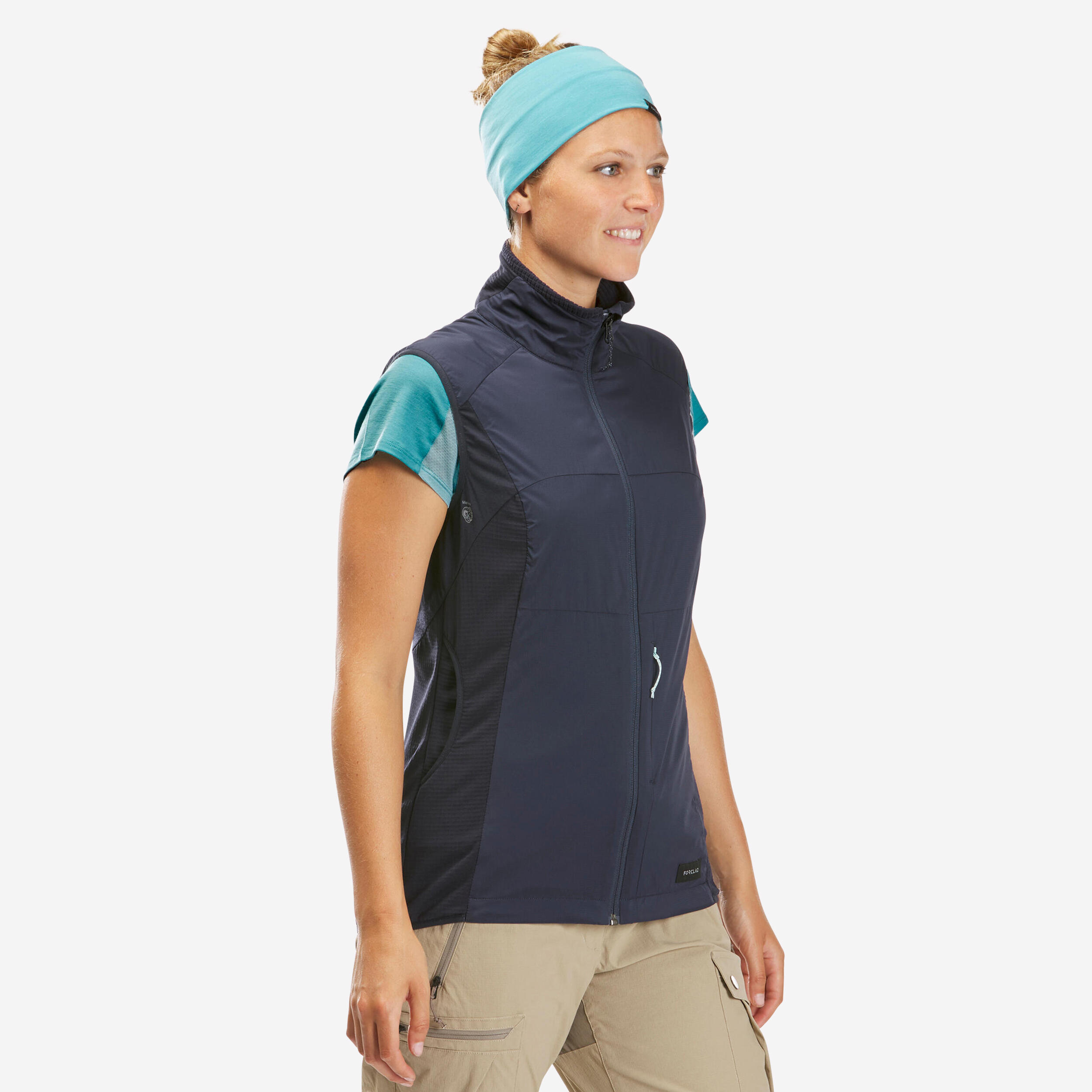 Women s mountain trekking windproof gilet TREK 500 Dark Blue