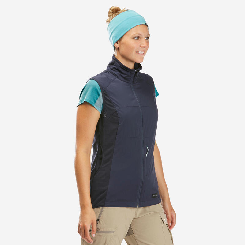 Gilet coupe vent de trek en montagne - TREK 500 Bleu foncé - Femme