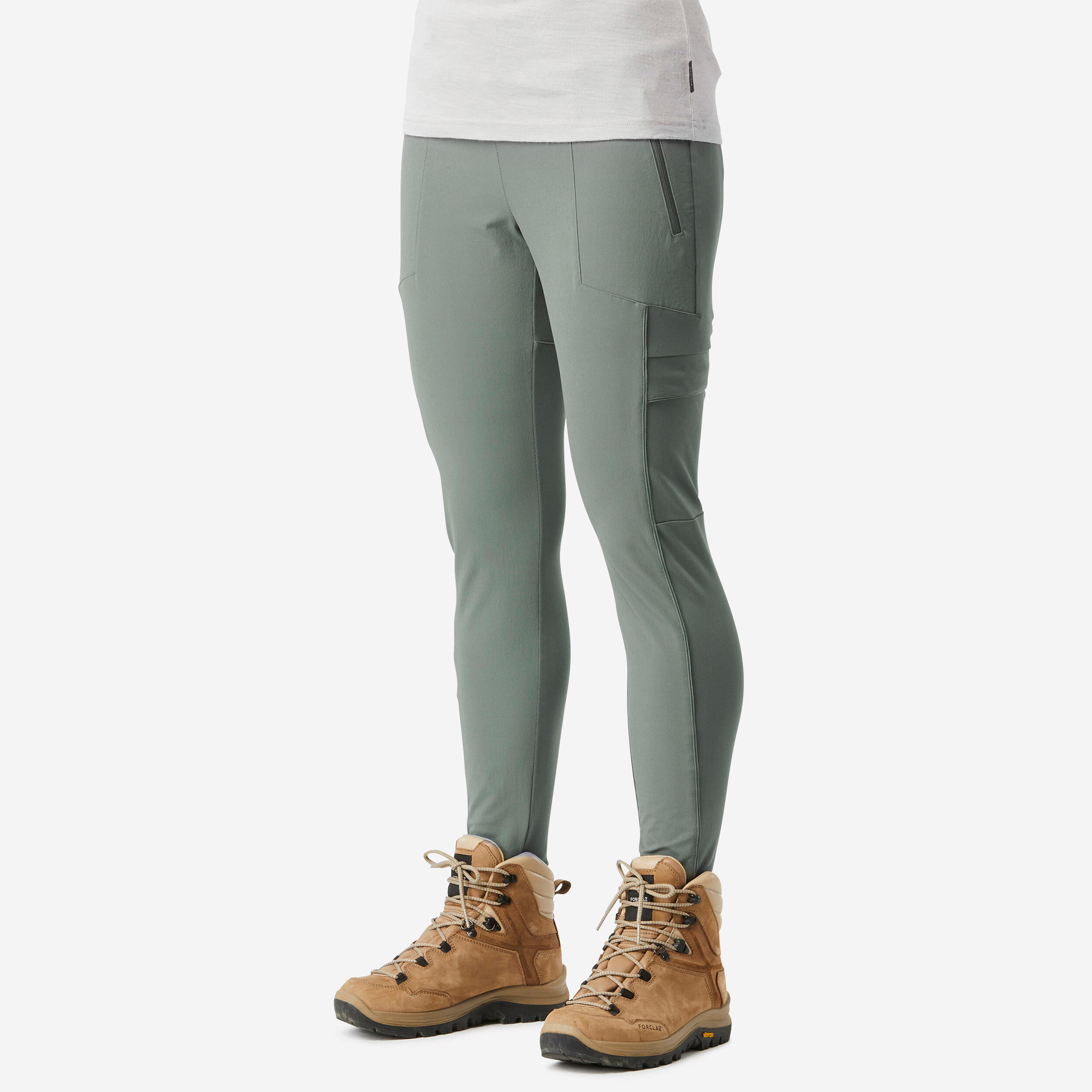 LEGGINGS RESISTENTI DA TREKKING E DA VIAGGIO - TRAVEL 500 - LIGHT KHAKI - DONNA