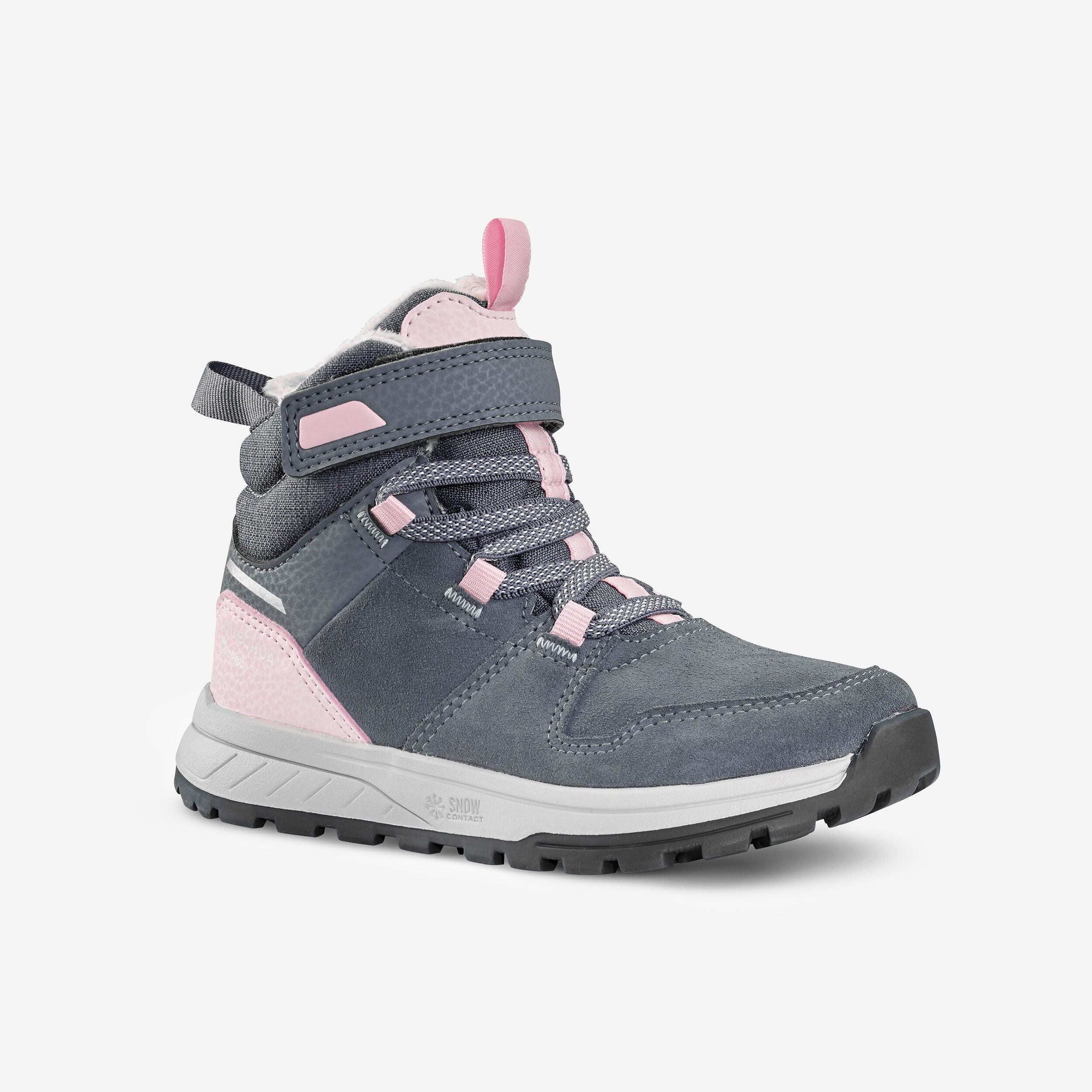 Decathlon | Scarpe calde trekking bambino SH500 CUOIO strap grigio rosa | dal 24 al 34  |  Quechua