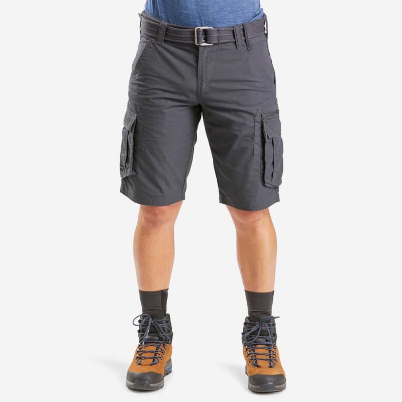 Pantalon scurt cargo Trekking Călătorie TRAVEL 500 Gri Bărbați 