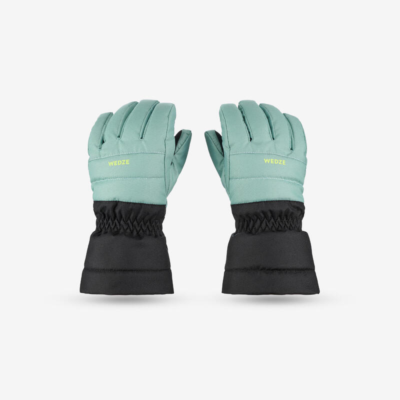 GANTS DE SKI ENFANT CHAUDS ET IMPERMEABLES 500 VERT GRIS